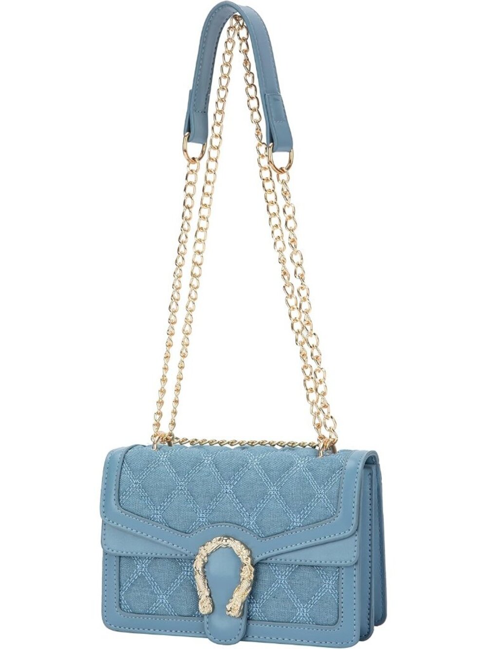 Women's D Blue Leather Snake Print Vintage Purse Chain Crossbody Bag